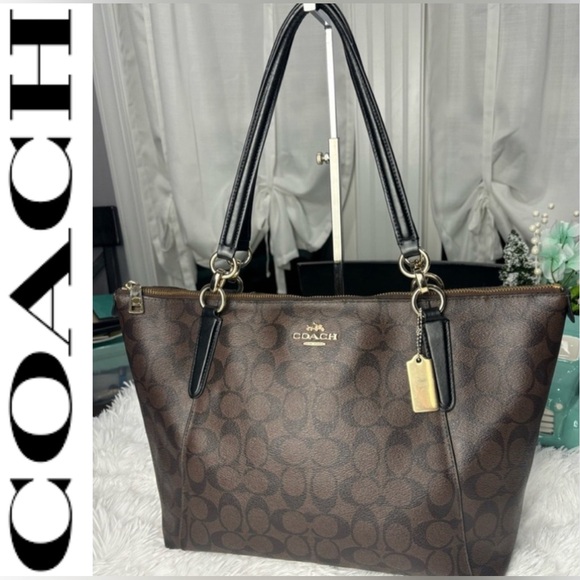 COACH Ava Tote In Signature Canvas w/ C Logo - Brown/Black - Picture 1 of 16